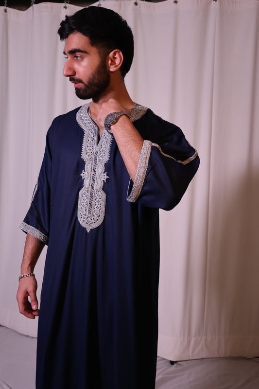 Premium Moroccan Thobe - Midnight Crest