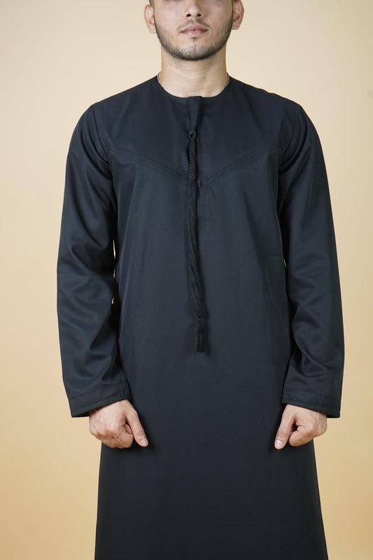 Premium Emirati Thobe - Charcoal Black