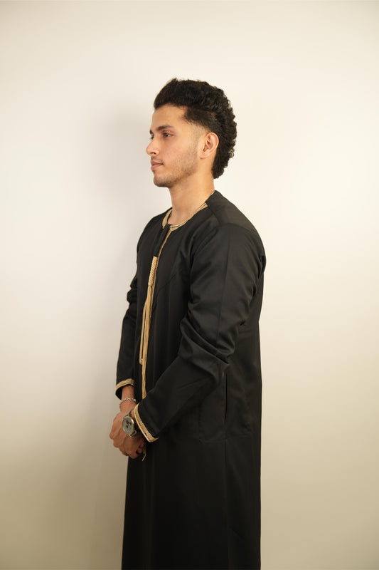 Premium Omani Thobe - Black & Gold