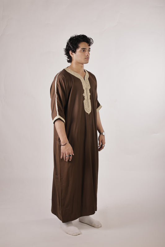 Premium Moroccan Thobe - Brown Ember