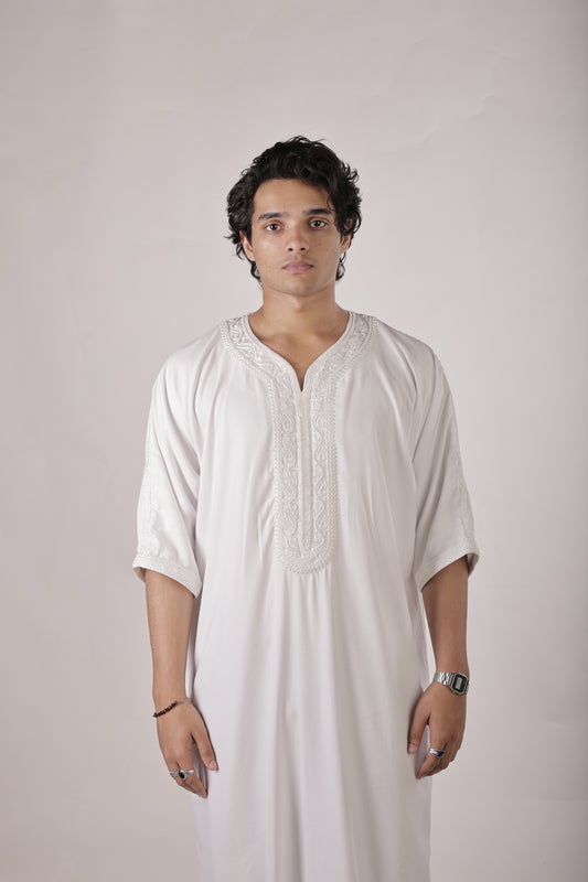 Premium Moroccan Thobe - Pearl White
