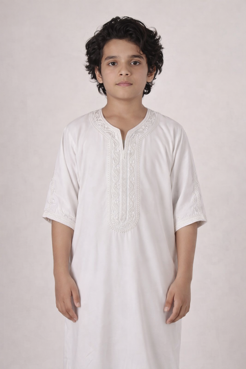 Kids Moroccan Thobe - Pearl White