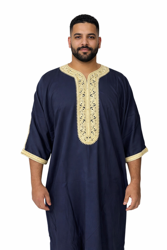Premium Moroccan Thobe - Midnight Gold