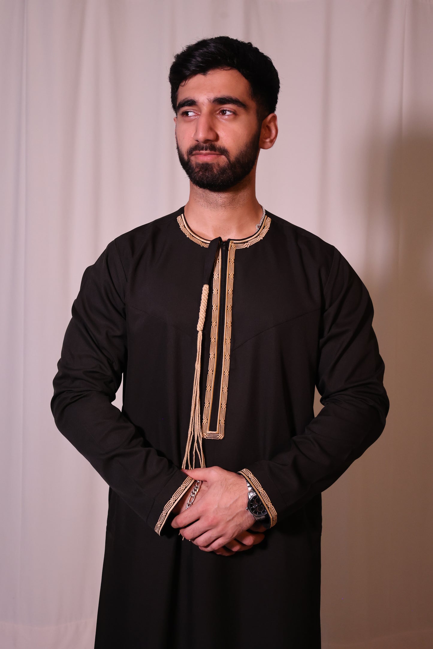 Premium Omani Thobe - Black & Gold