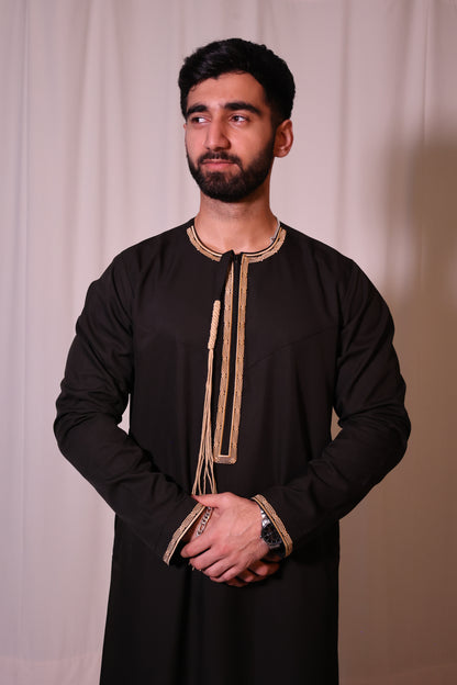 Premium Omani Thobe - Black & Gold