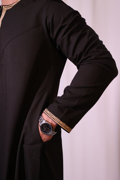 Premium Omani Thobe - Black & Gold