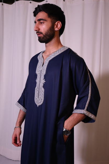 Premium Moroccan Thobe - Midnight Crest