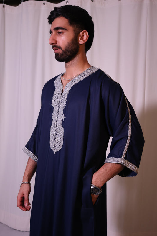 Premium Moroccan Thobe - Midnight Crest