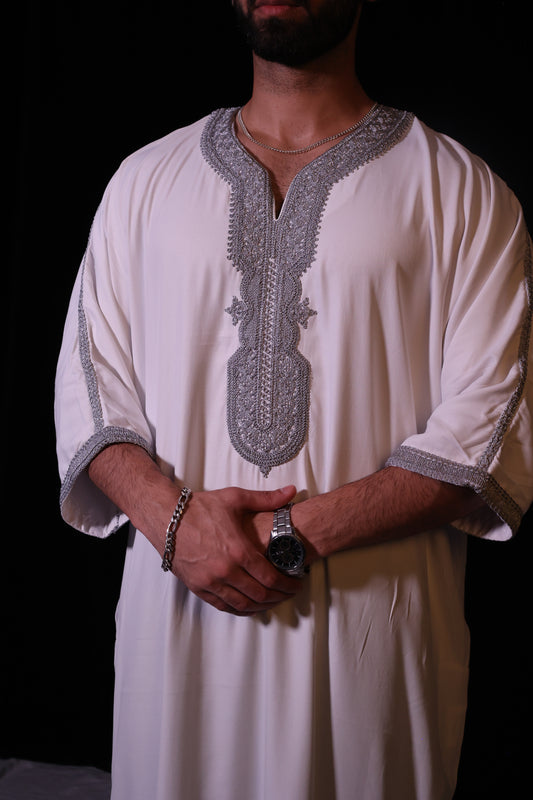 Premium Moroccan Thobe - Frosted Pearl