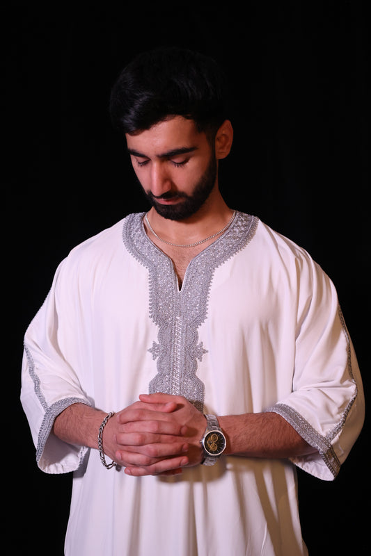 Premium Moroccan Thobe - Frosted Pearl