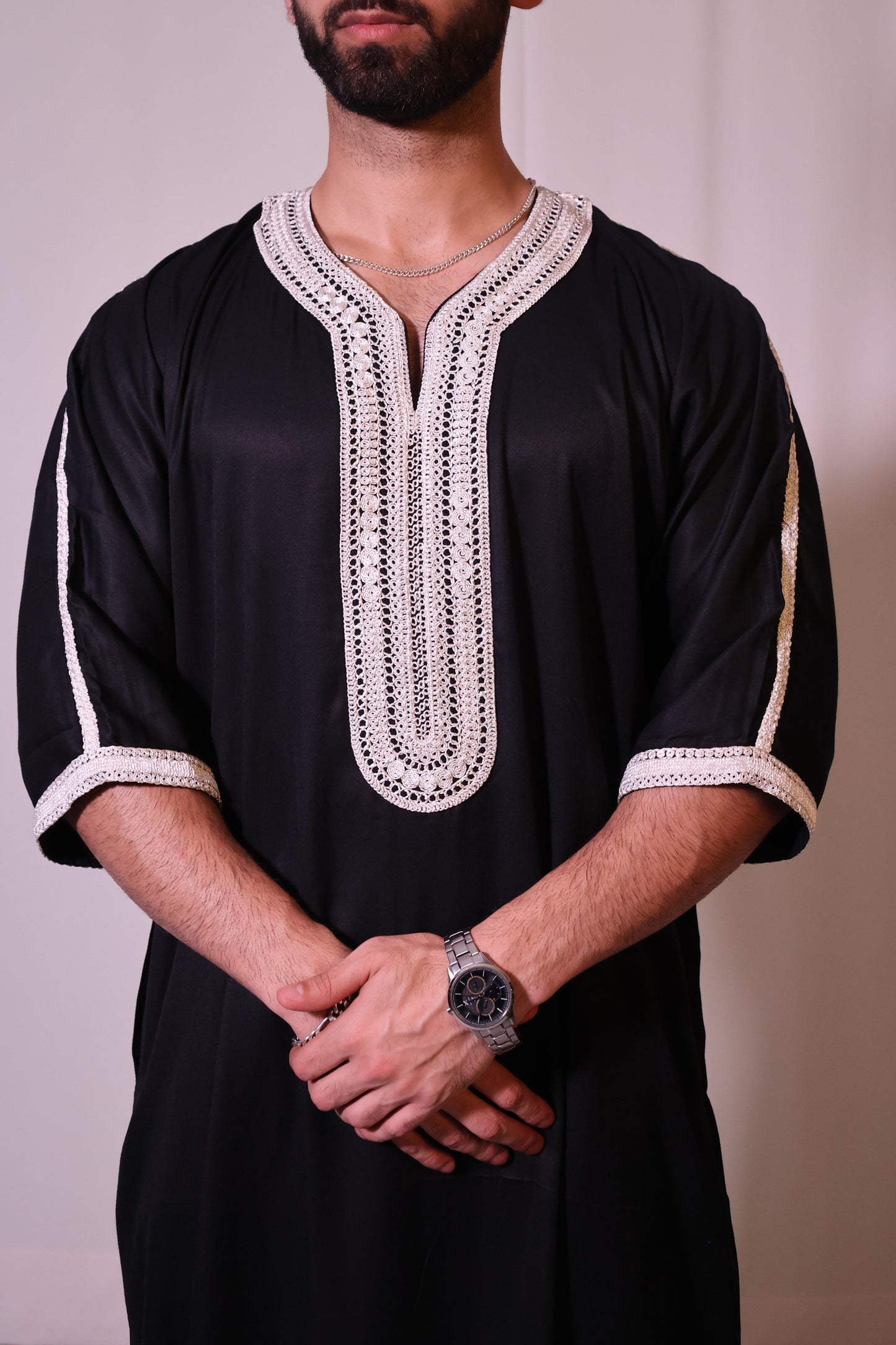 Premium Moroccan Thobe - Obsidian