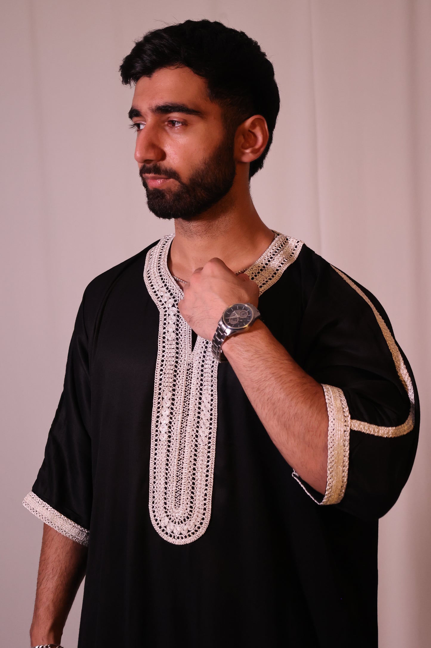 Premium Moroccan Thobe - Obsidian