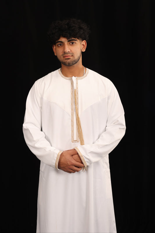 Premium Omani Thobe - White & Gold