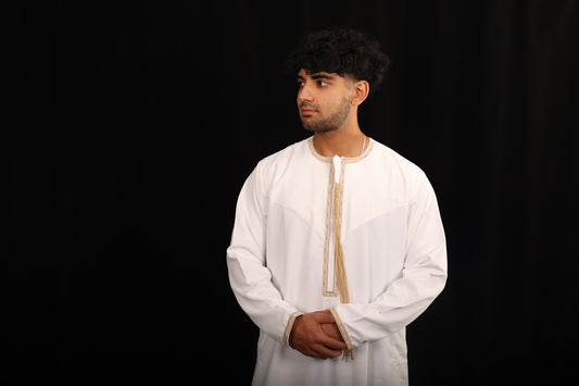 Premium Omani Thobe - White & Gold