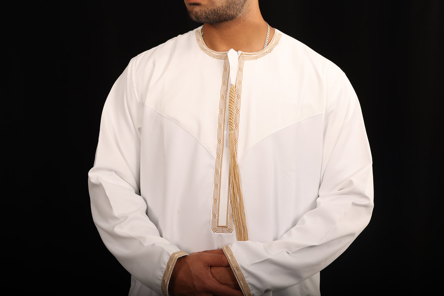 Premium Omani Thobe - White & Gold