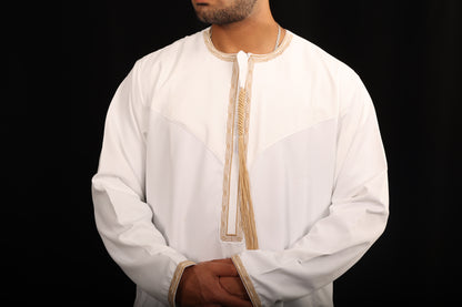 Premium Omani Thobe - White & Gold