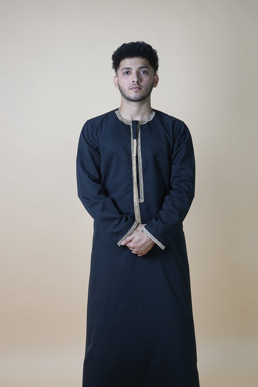 Premium Omani Thobe - Black & Gold
