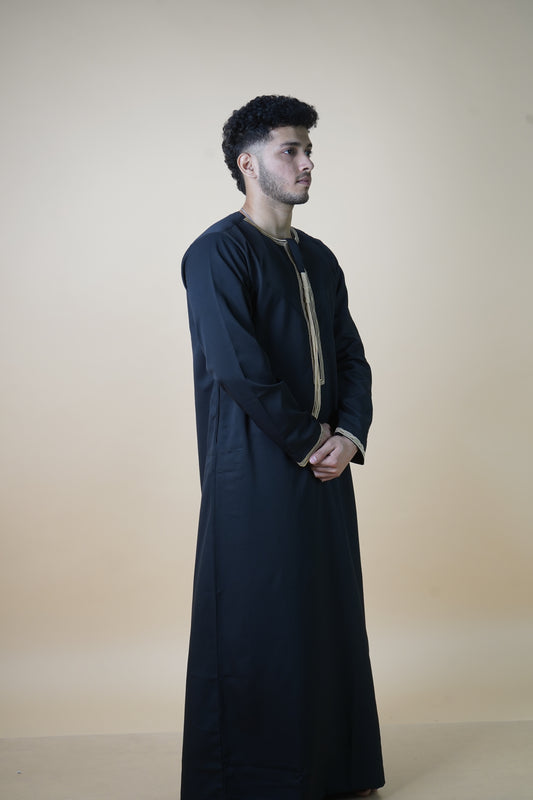 Premium Omani Thobe - Black & Gold