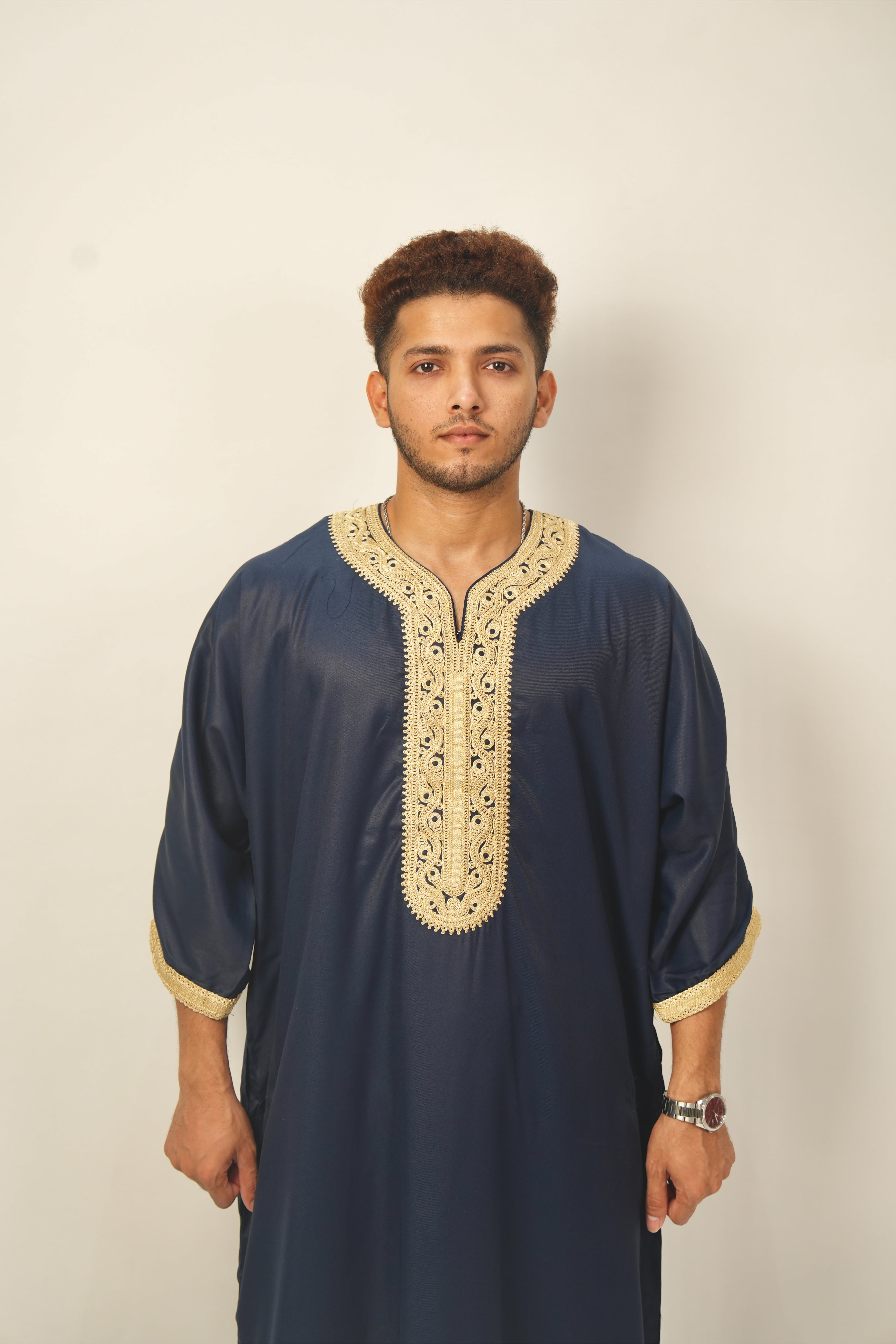 Premium Moroccan Thobe - Midnight Gold