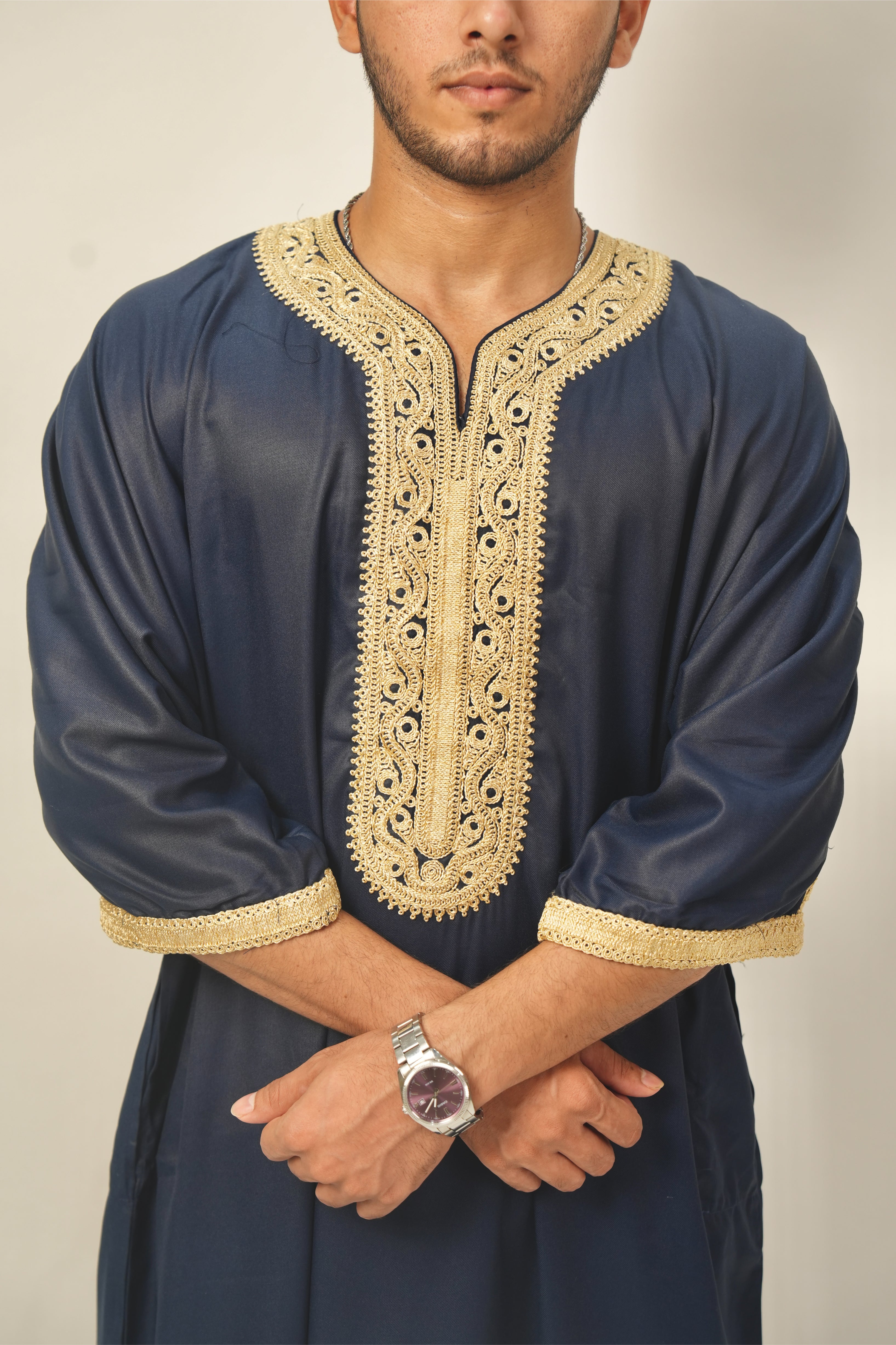 Premium Moroccan Thobe - Midnight Gold