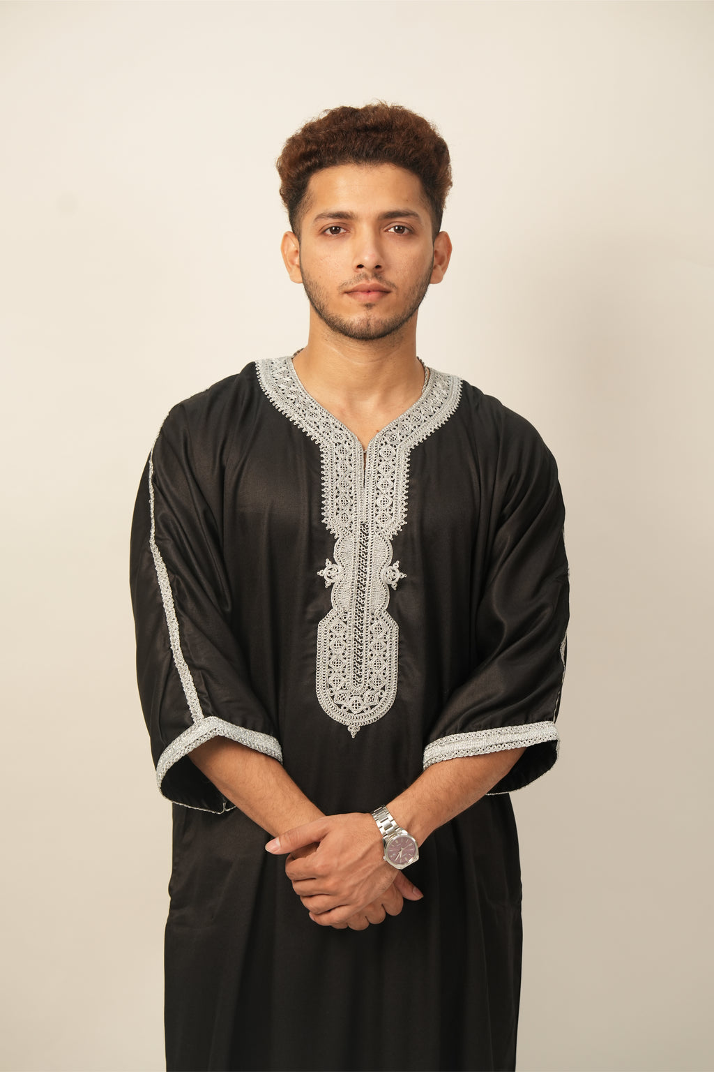 Premium Moroccan Thobe - Black & Grey