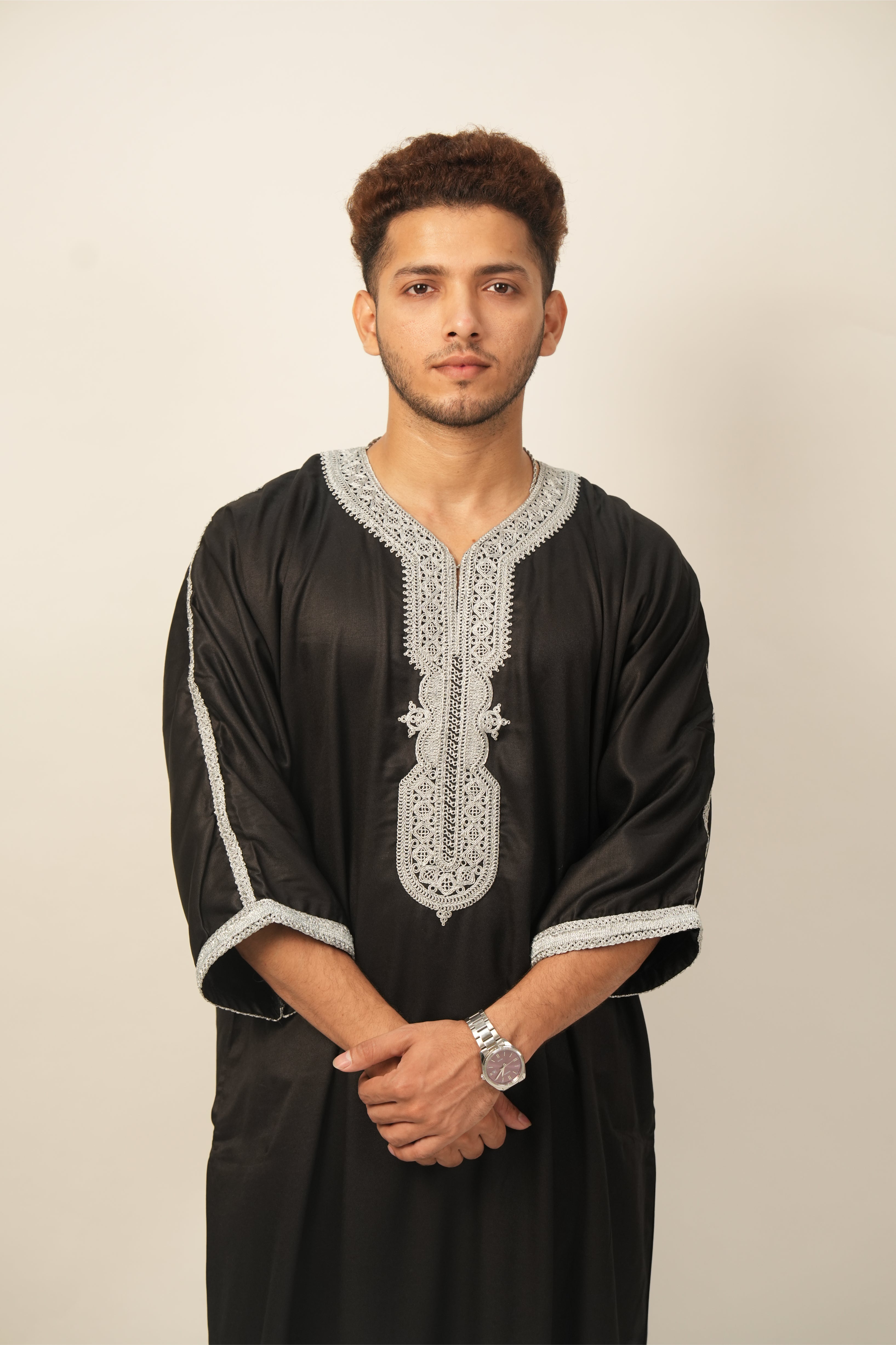 Premium Moroccan Thobe - Black & Grey