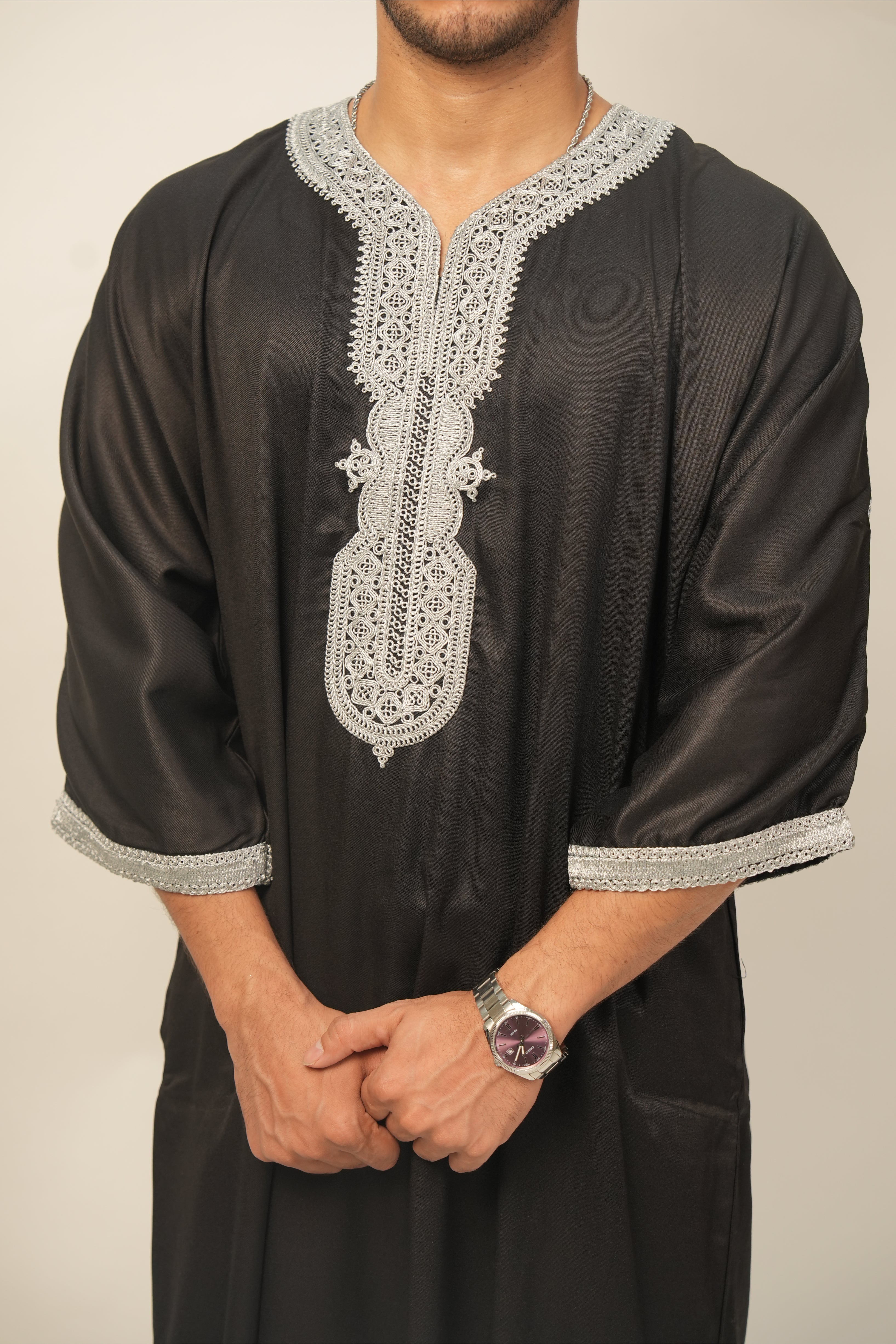 Premium Moroccan Thobe - Black & Grey