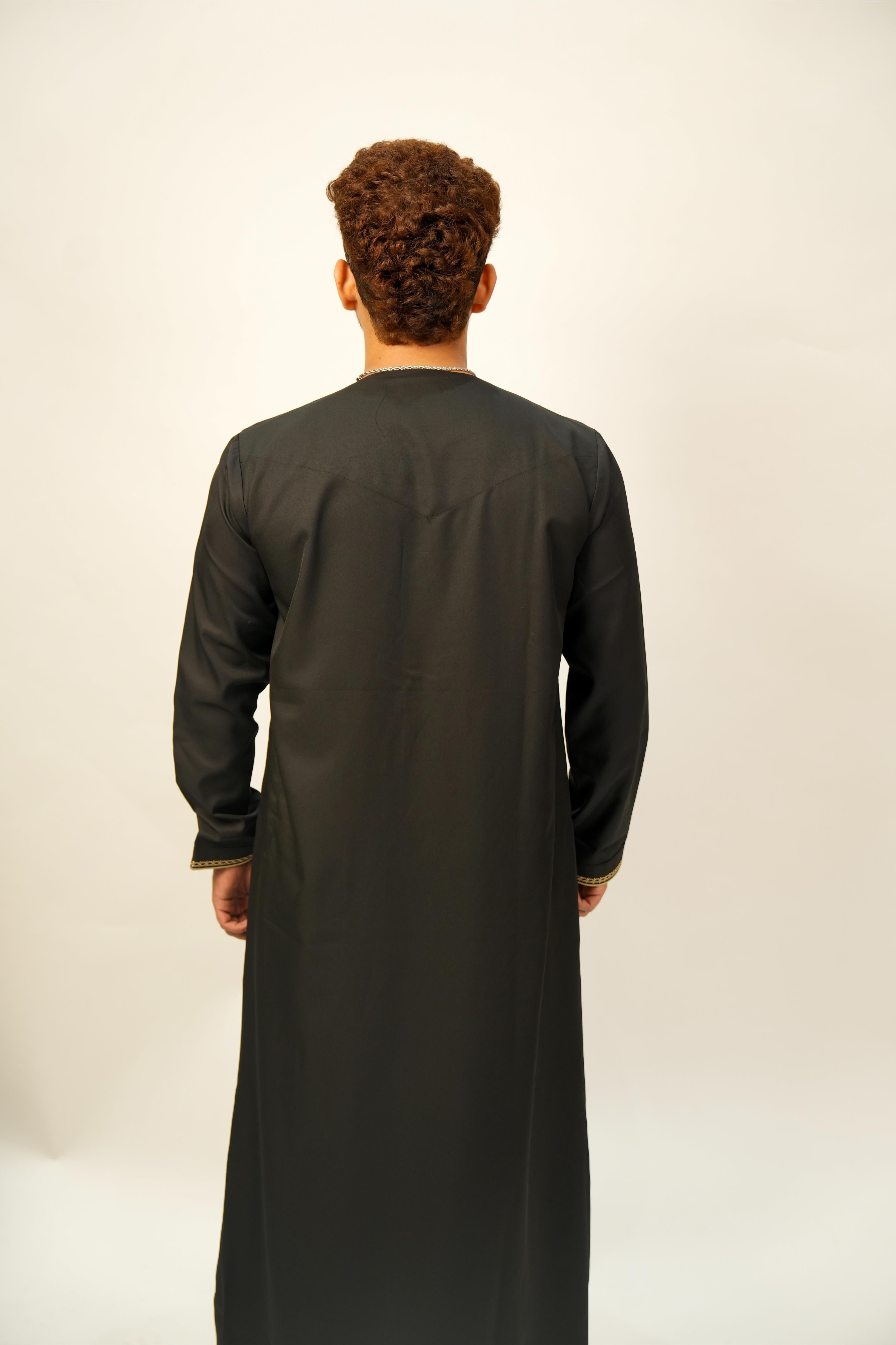 Premium Omani Thobe - Black & Gold