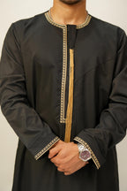 Premium Omani Thobe - Black & Gold