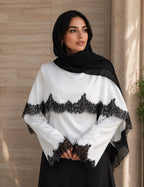 Double Laced Satin Top - White (black lace)