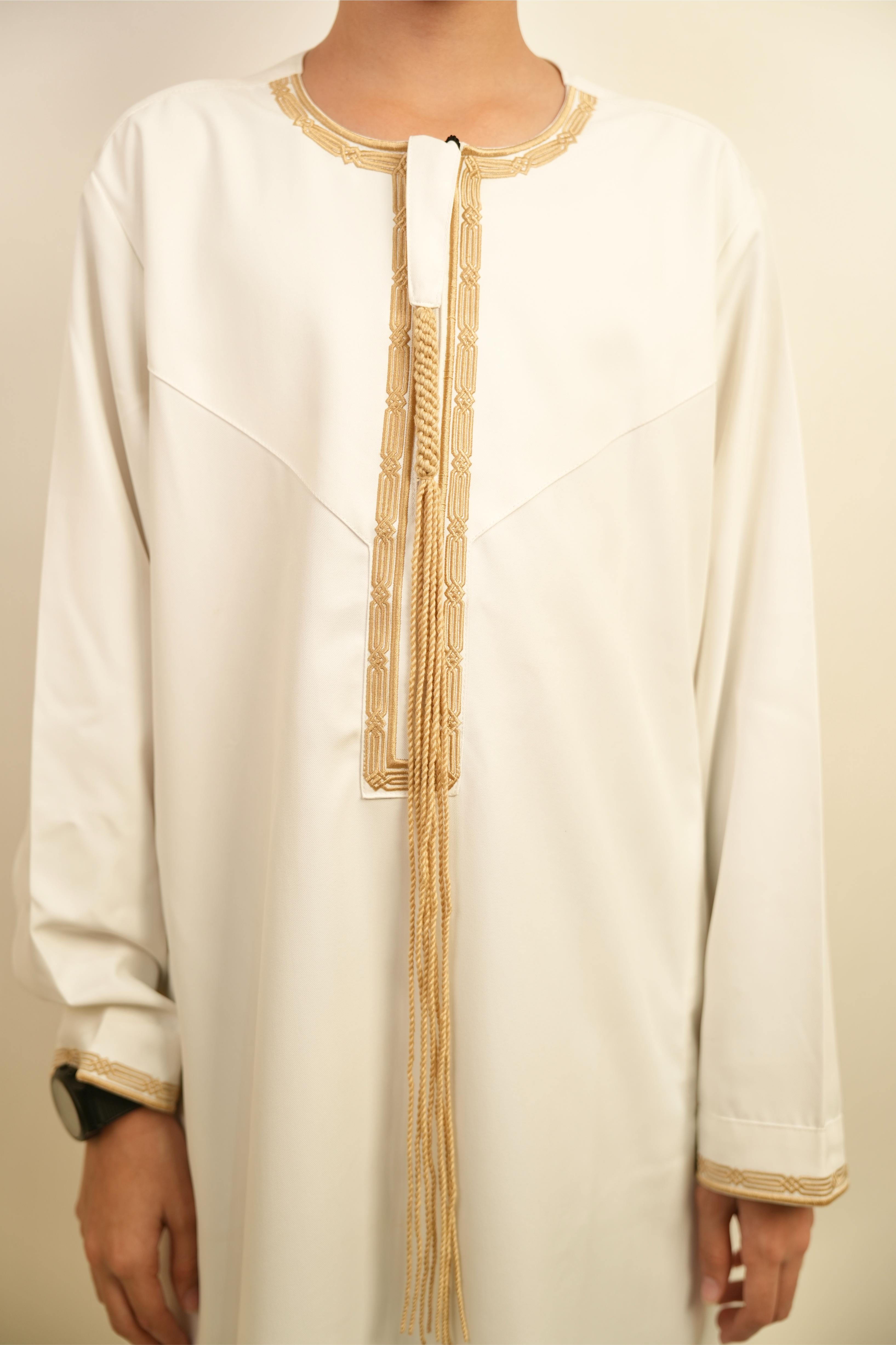 Kids Omani Thobe - White & Gold