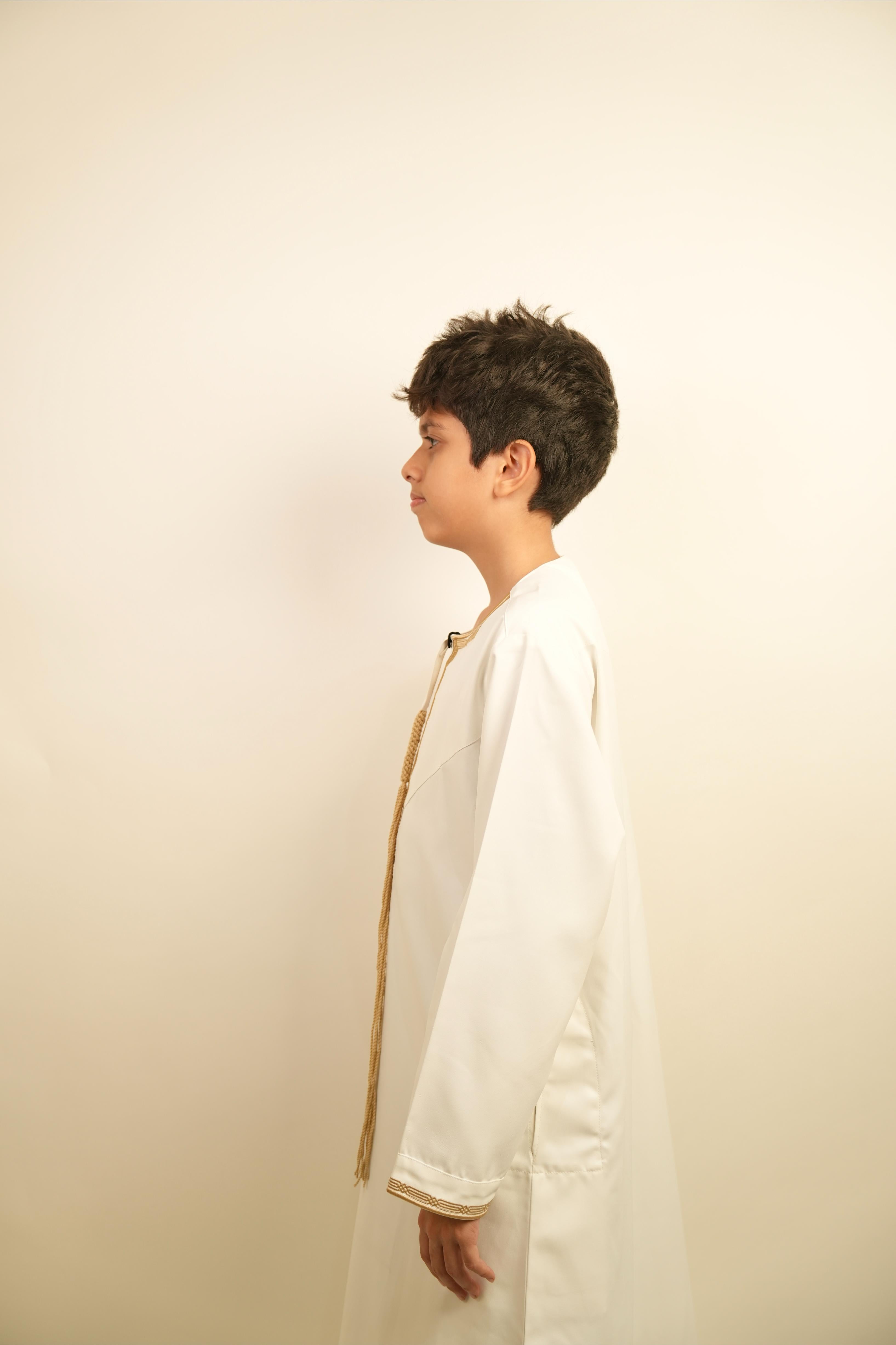 Kids Omani Thobe - White & Gold