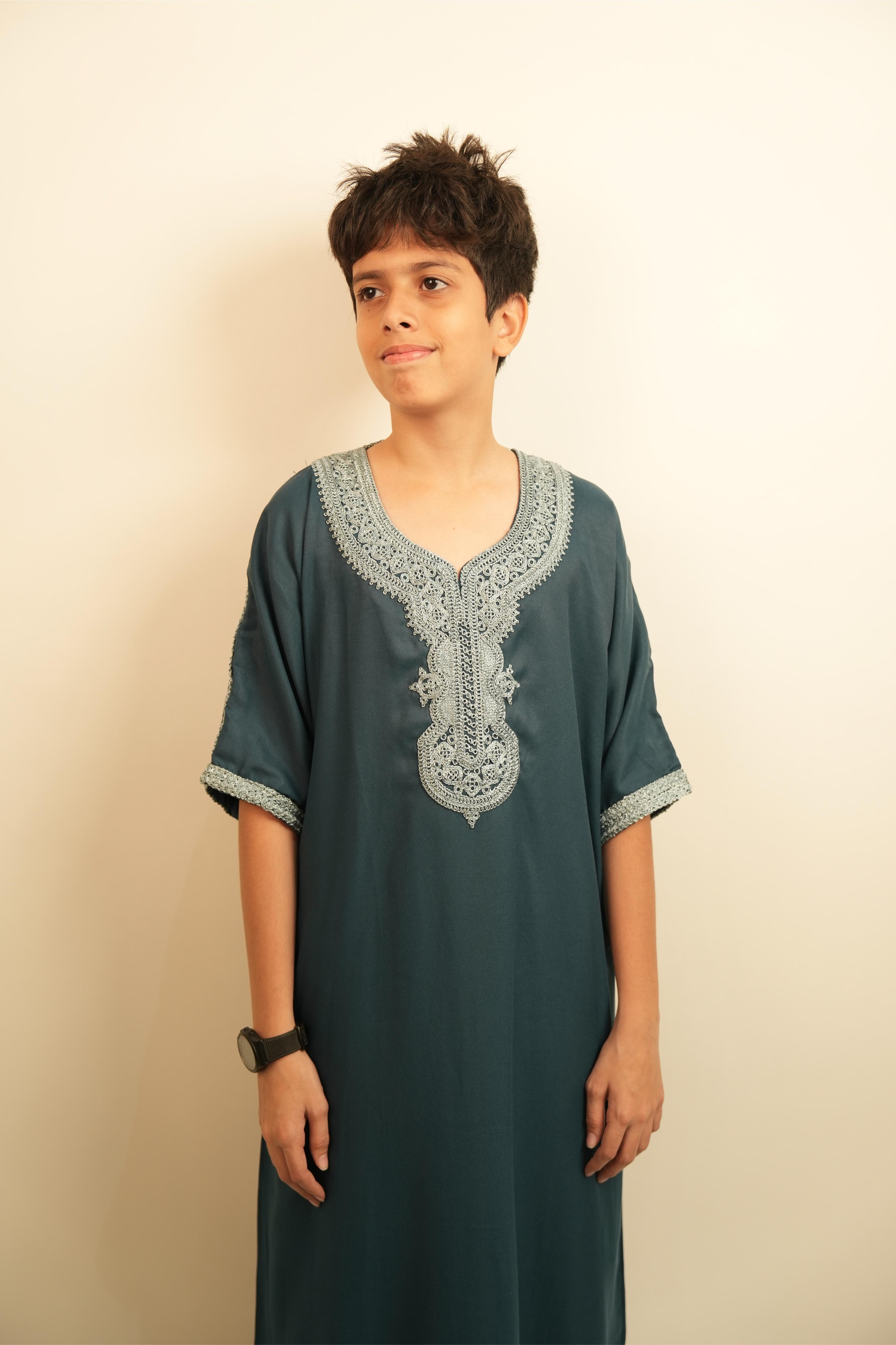 Kids Moroccan Thobe - Turquoise Mist