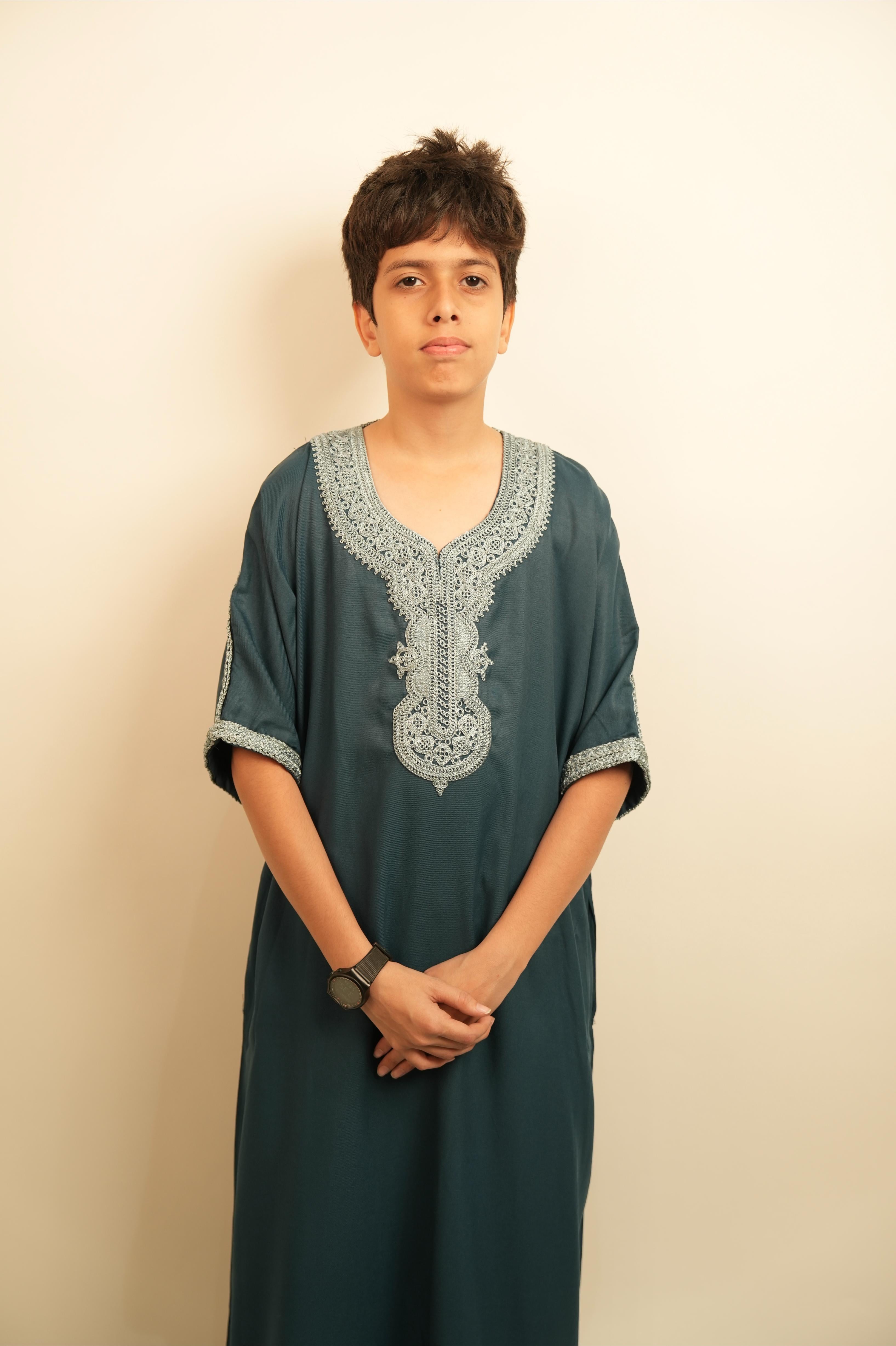 Kids Moroccan Thobe - Turquoise Mist