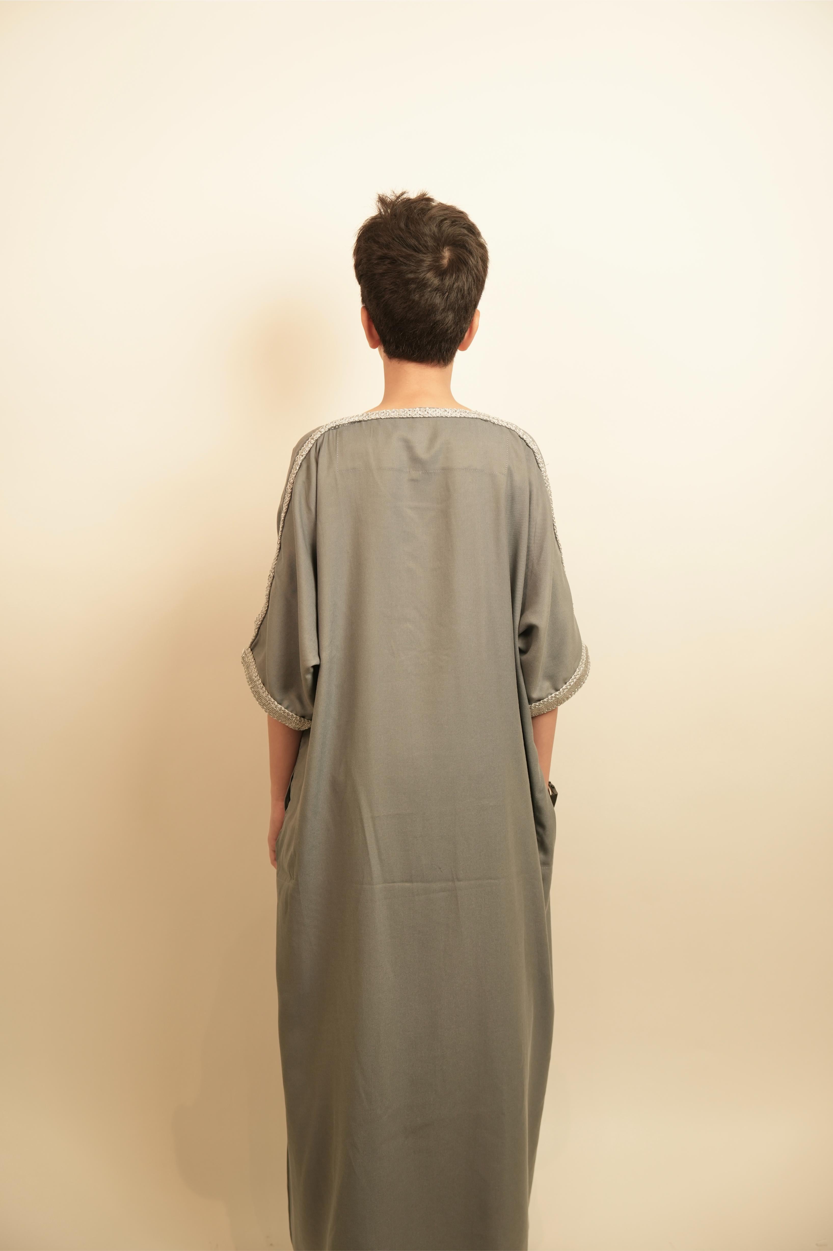 Kids Moroccan Thobe - Silver Ash