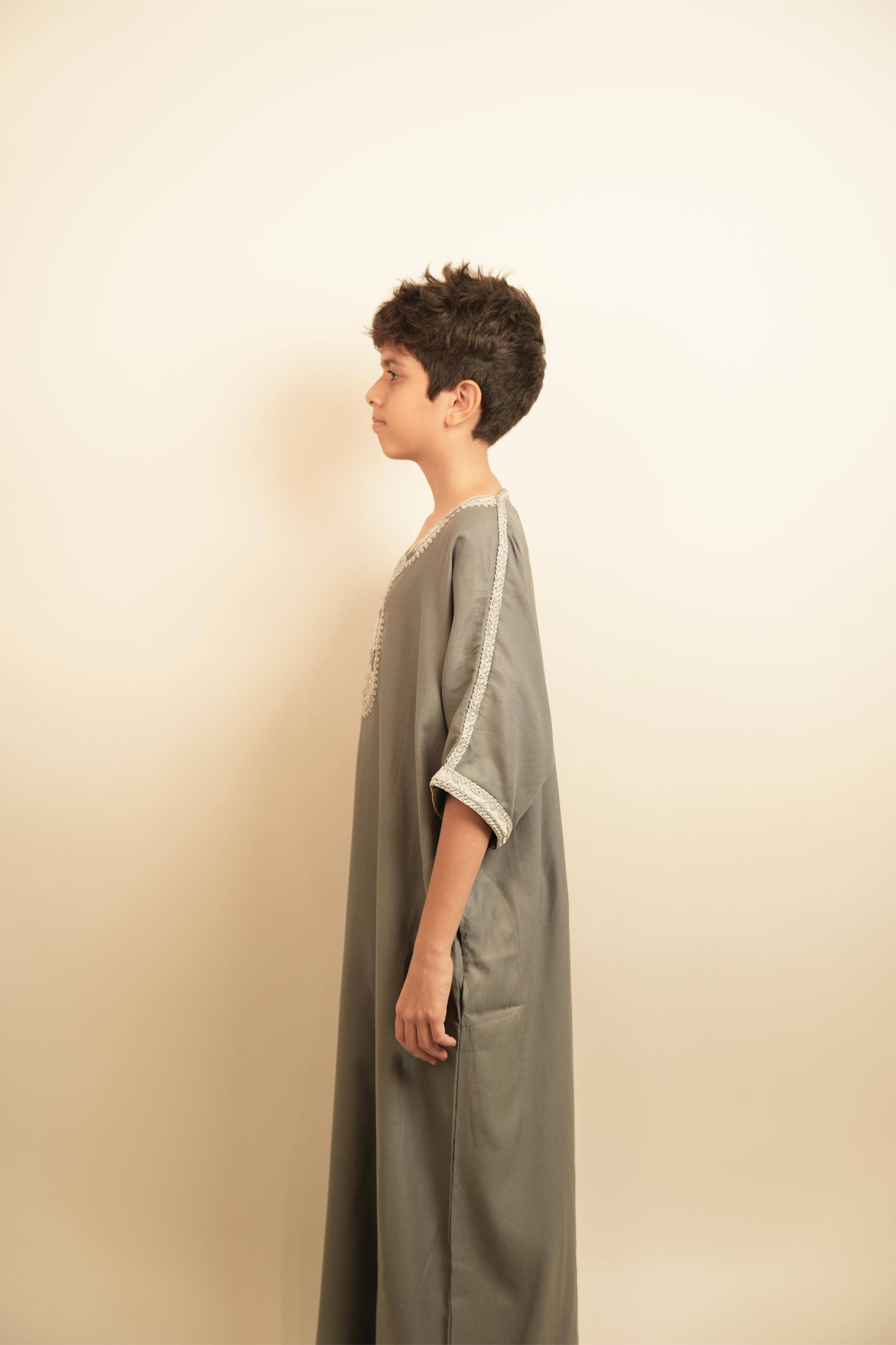 Kids Moroccan Thobe - Silver Ash