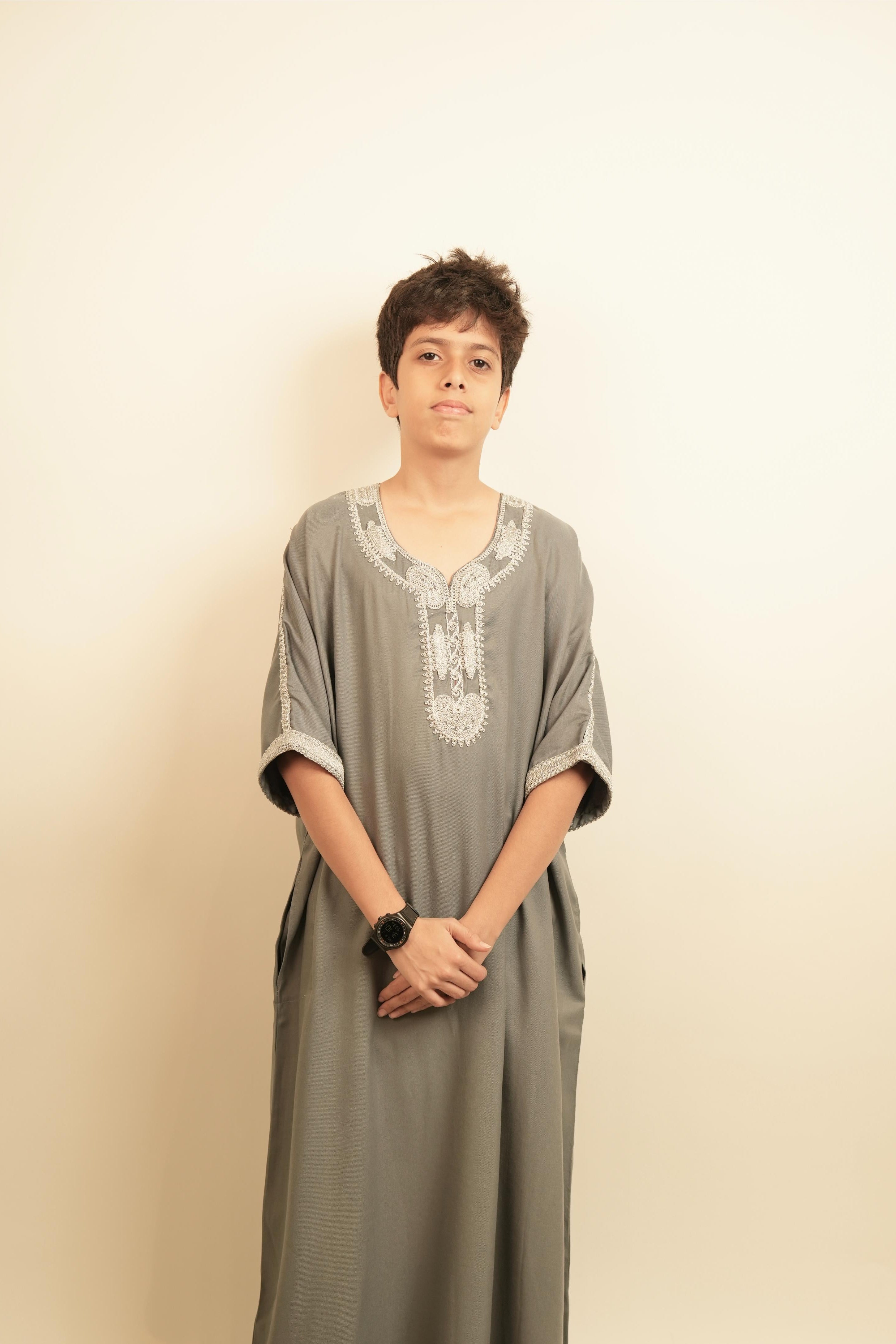 Kids Moroccan Thobe - Silver Ash