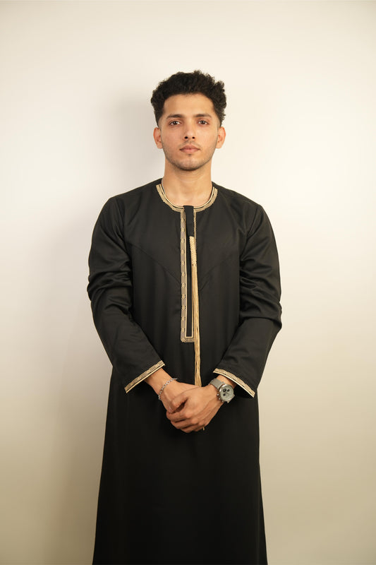 Premium Omani Thobe - Black & Gold