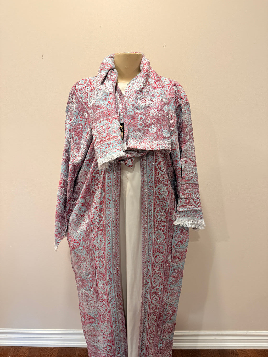 Pashmina Abaya - Light Blue & Red