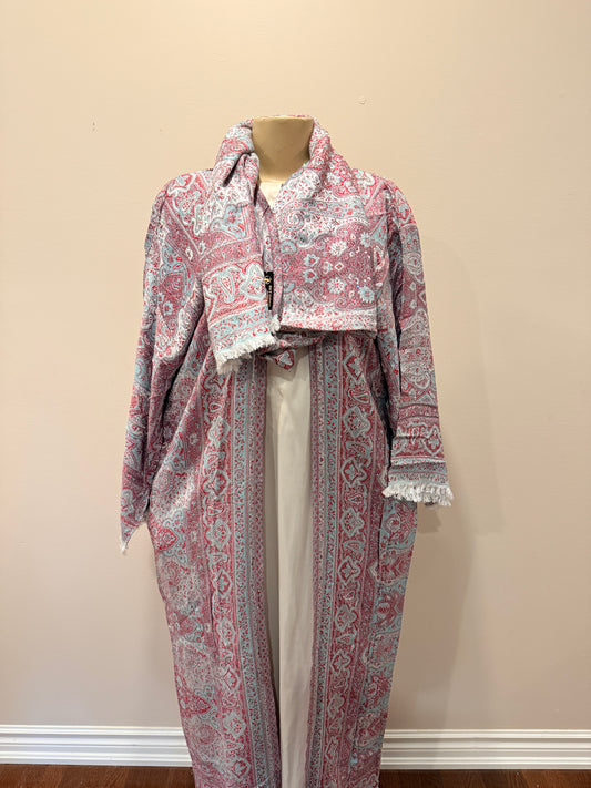 Pashmina Abaya - Light Blue & Red