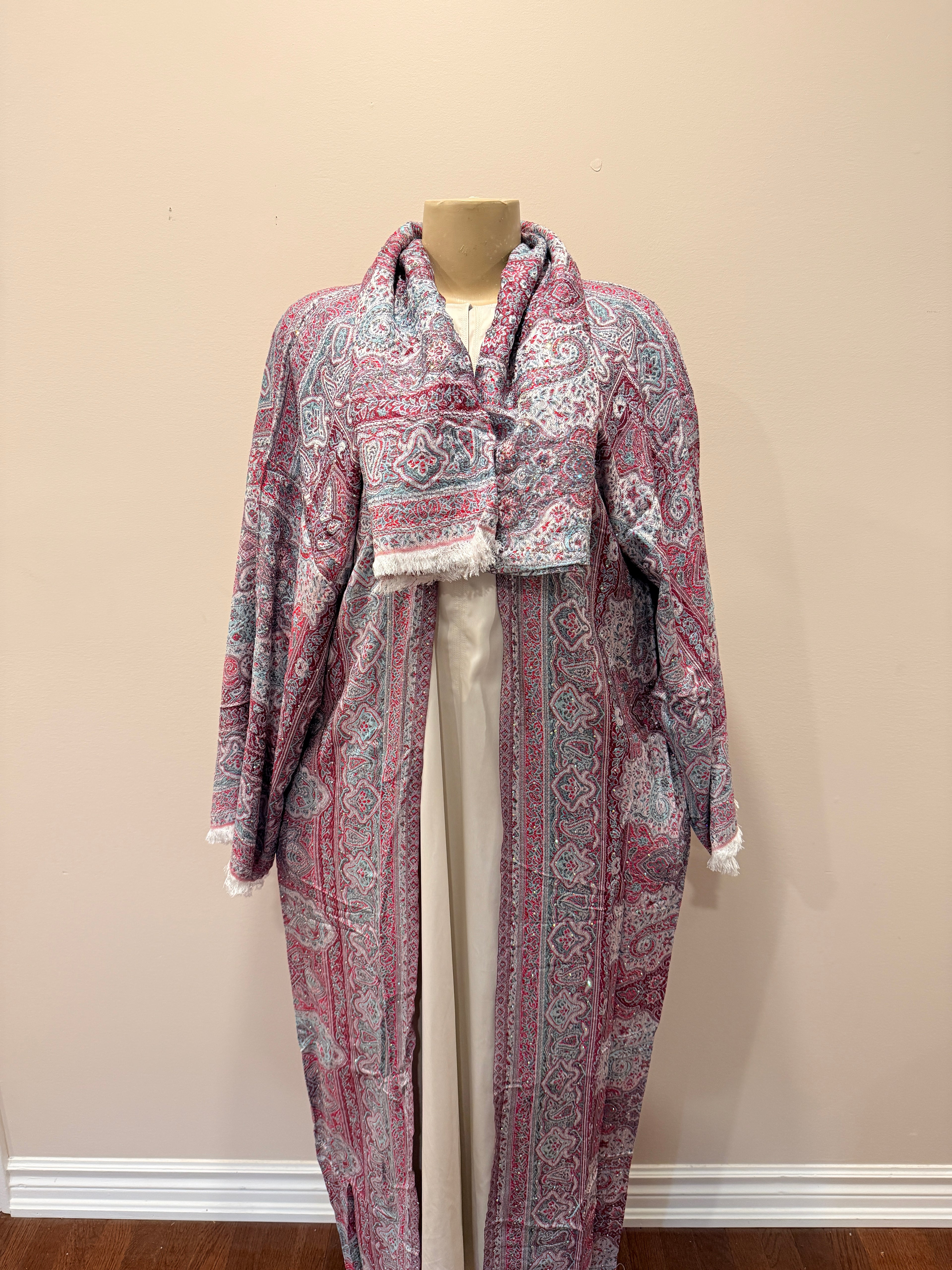 Pashmina Abaya - Light Blue & Dark Red