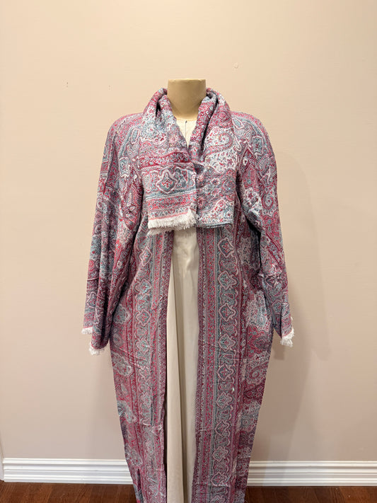 Pashmina Abaya - Light Blue & Dark Red