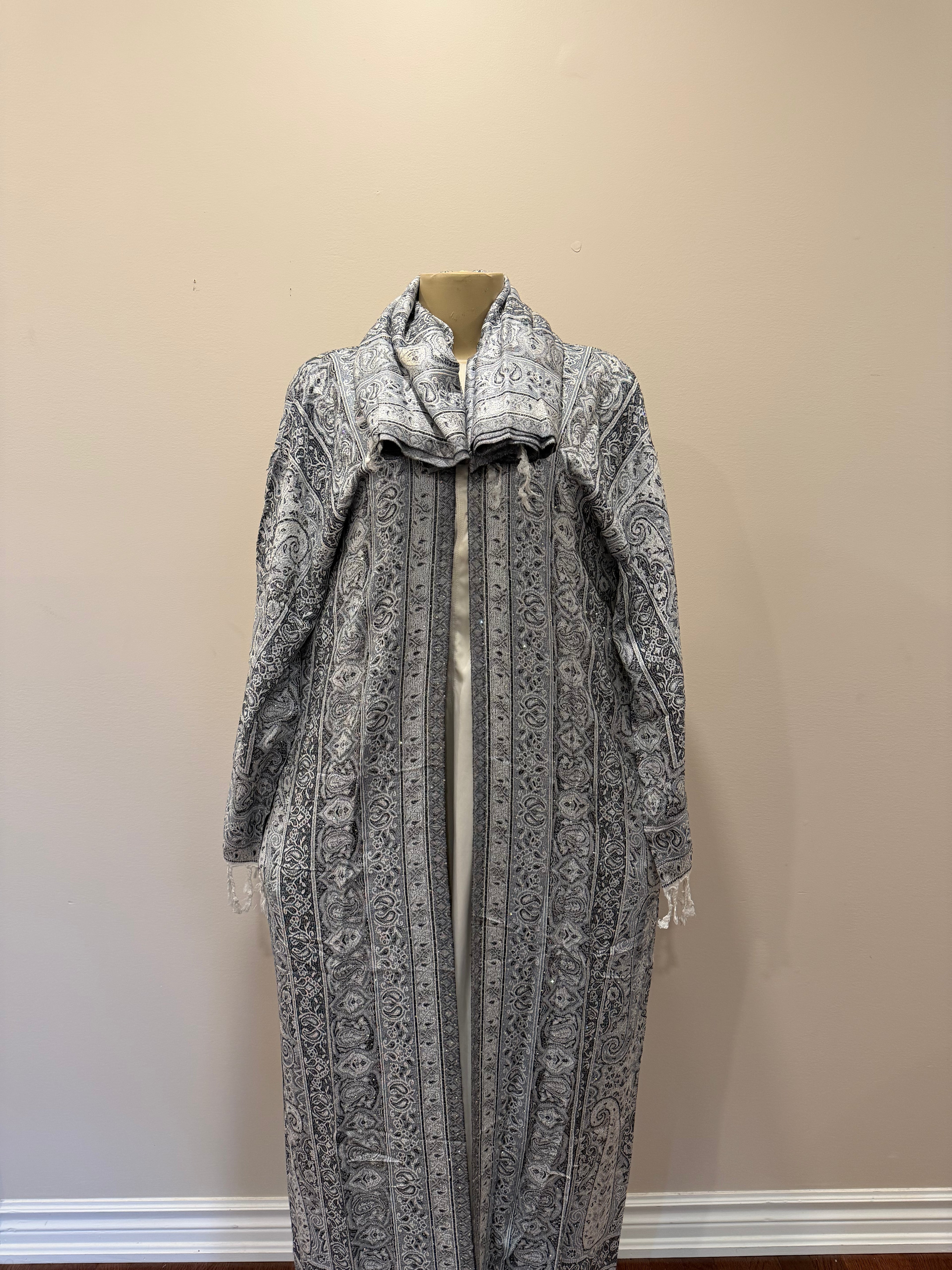 Pashmina Abaya - Grey & White