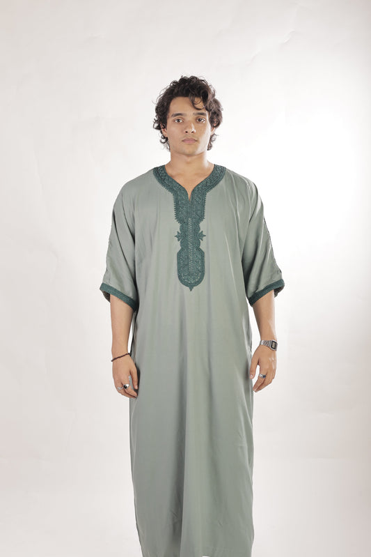Premium Moroccan Thobe - Emerald Green