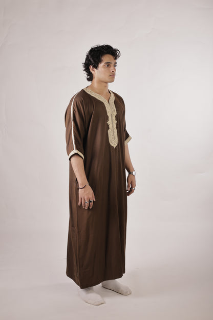 Premium Moroccan Thobe - Brown Ember