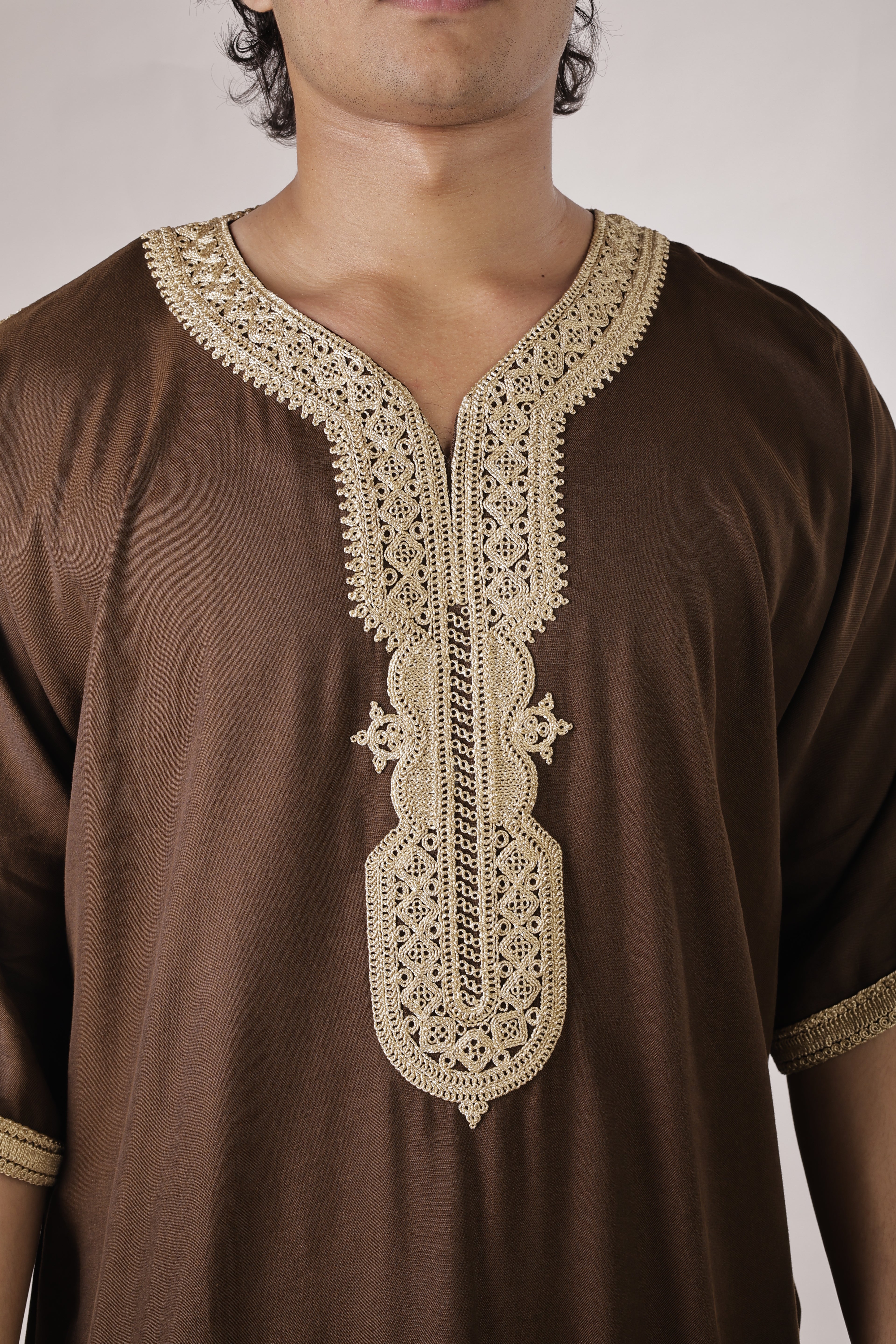 Premium Moroccan Thobe - Brown Ember