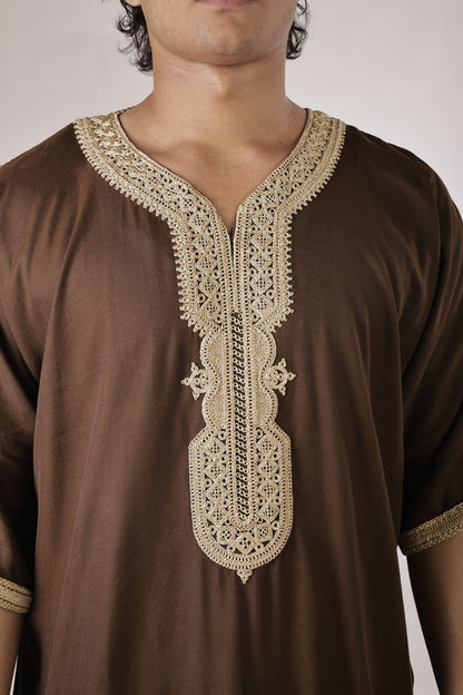 Premium Moroccan Thobe - Brown Ember