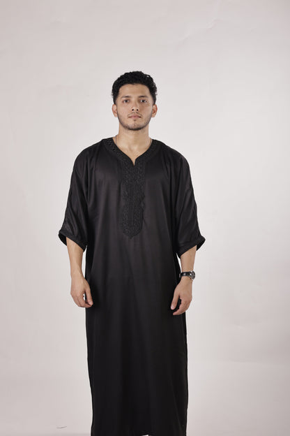 Premium Moroccan Thobe - Obsidian Black