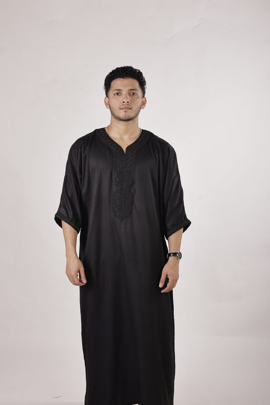 Premium Moroccan Thobe - Obsidian Black