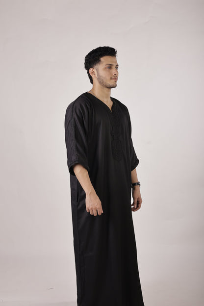 Premium Moroccan Thobe - Obsidian Black